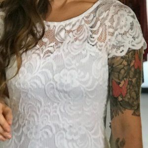 WHITE LACE BODYCON MIDI DRESS - WOMEN'S M